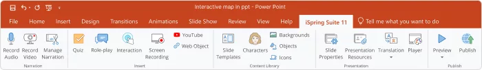 علامة التبويب iSpring Suite في شريط PPT علامة التبويب iSpring Suite في شريط PPT